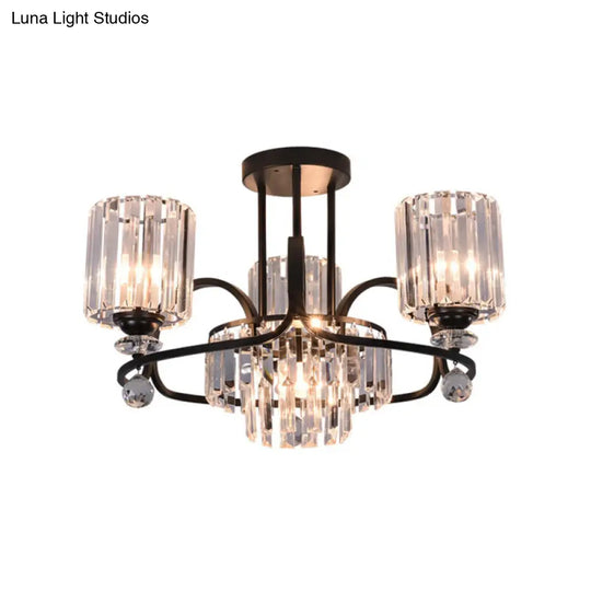 Modern Crystal Prism Chandelier: Cylindrical Suspension Lamp With 4-Bulbs For Drawing Room Ceiling -