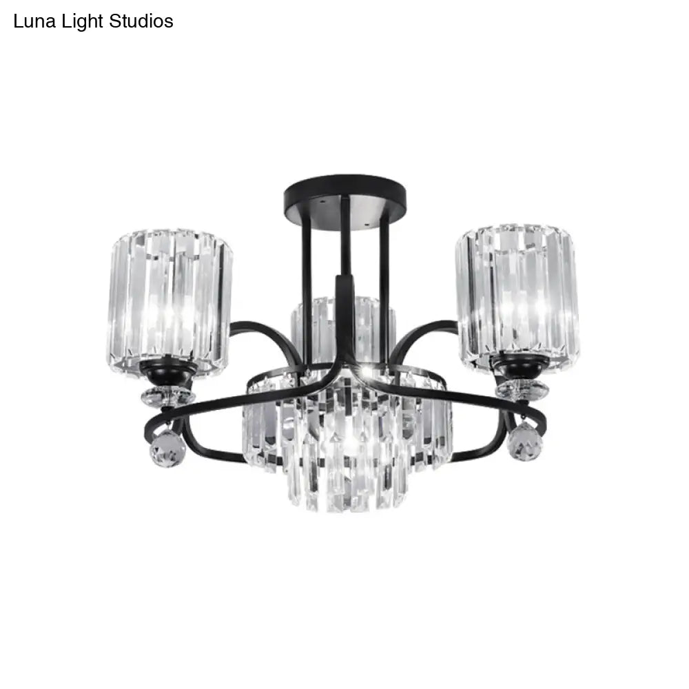 Modern Crystal Prism Chandelier: Cylindrical Suspension Lamp With 4-Bulbs For Drawing Room Ceiling -