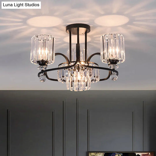 Modern Crystal Prism Chandelier: Cylindrical Suspension Lamp With 4-Bulbs For Drawing Room Ceiling -