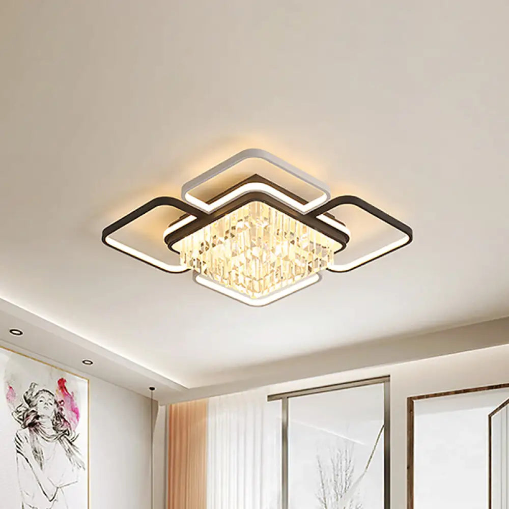 Modernist Crystal Prisms Led Ceiling Flush Mount Light - Black - White Flushmount For Living Room /