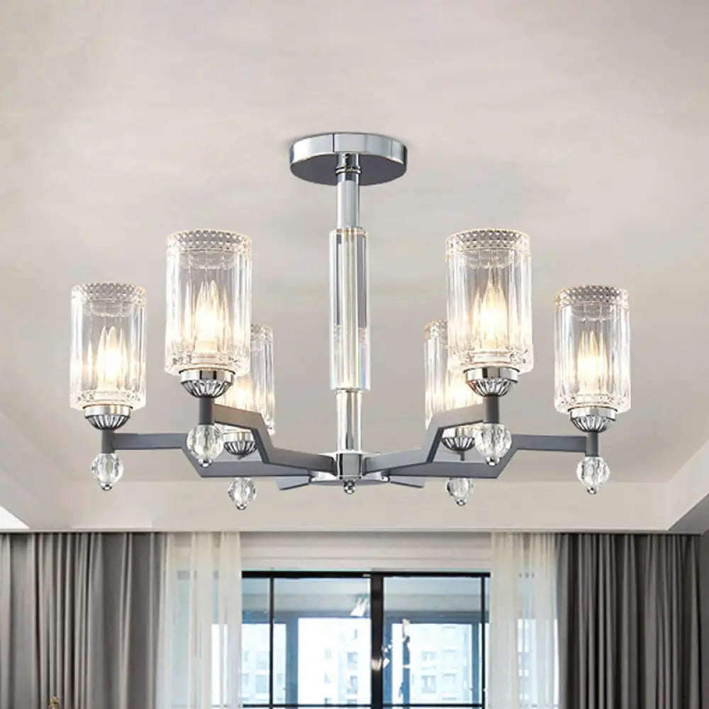 Modernist Crystal Semi Flush Ceiling Light - 3/6-Head Mount In Chrome 6 /