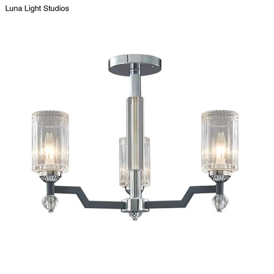 Modernist Crystal Semi Flush Ceiling Light - 3/6-Head Mount In Chrome