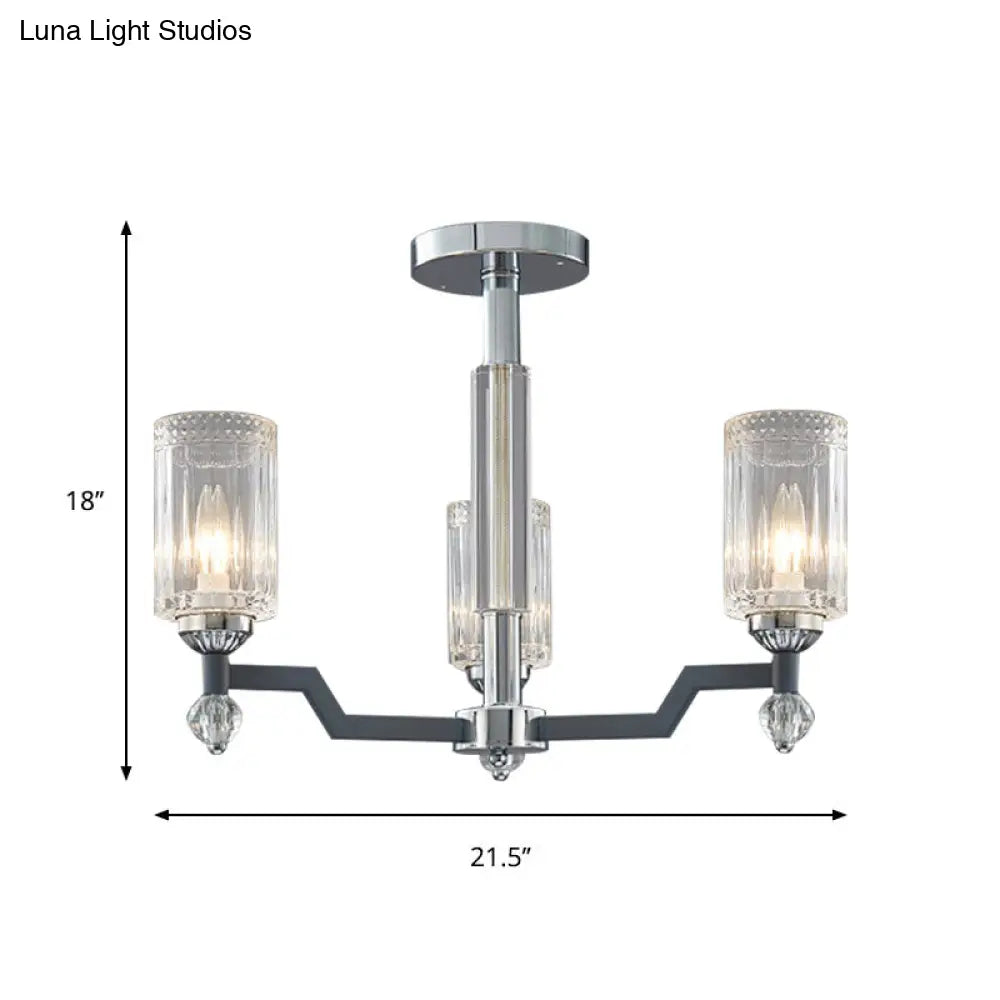 Modernist Crystal Semi Flush Ceiling Light - 3/6-Head Mount In Chrome