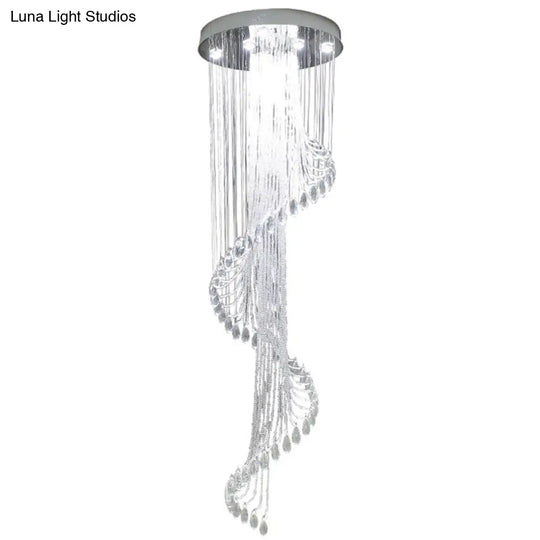 Modernist Crystal Spiral Cluster Pendant Lamp With 13 Led Lights - Silver Finish