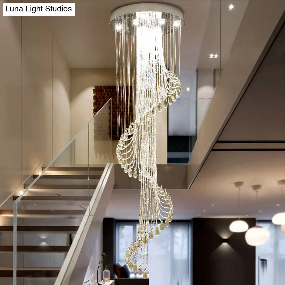 Sleek Crystal Spiral Pendant Lamp - Stylish 13 Light Led Hanging Fixture For Modern Living Rooms