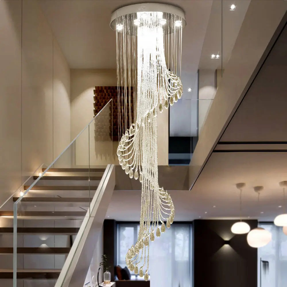 Modernist Crystal Spiral Cluster Pendant Lamp With 13 Led Lights - Silver Finish