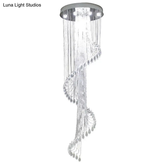 Sleek Crystal Spiral Pendant Lamp - Stylish 13 Light Led Hanging Fixture For Modern Living Rooms