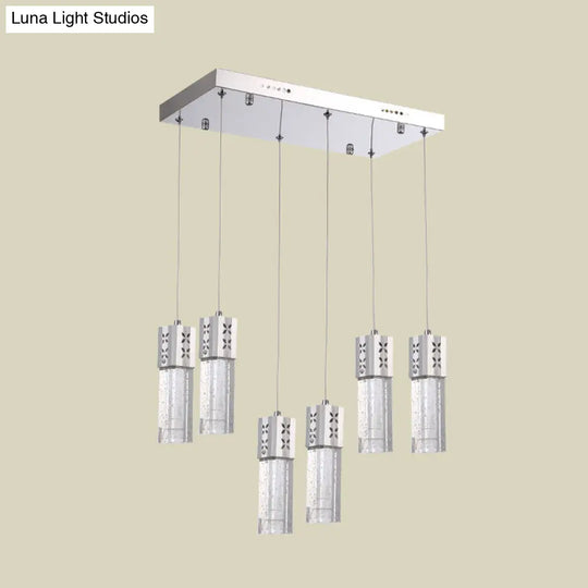 Modern Crystal Square Tube Ceiling Light - Chrome Finish 6-Light Led Pendulum Lamp