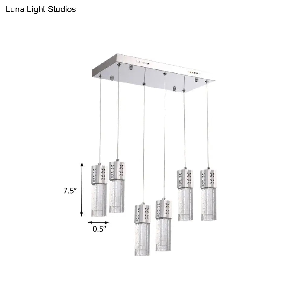 Modern Crystal Square Tube Ceiling Light - Chrome Finish 6-Light Led Pendulum Lamp