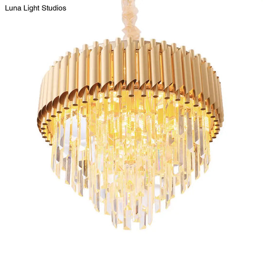 Modernist Crystal Tapered Chandelier - 9/12-Light Golden Bedroom Pendant