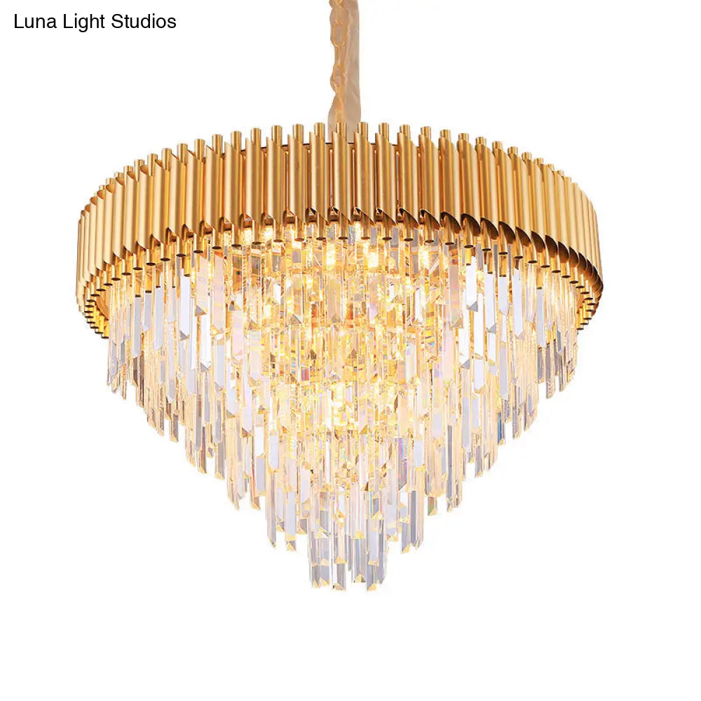 Modernist Crystal Tapered Chandelier - 9/12-Light Golden Bedroom Pendant