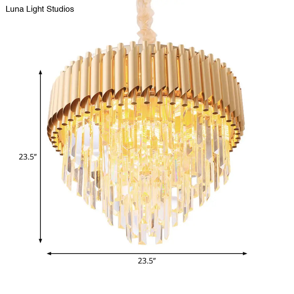 Modernist Crystal Tapered Chandelier - 9/12-Light Golden Bedroom Pendant