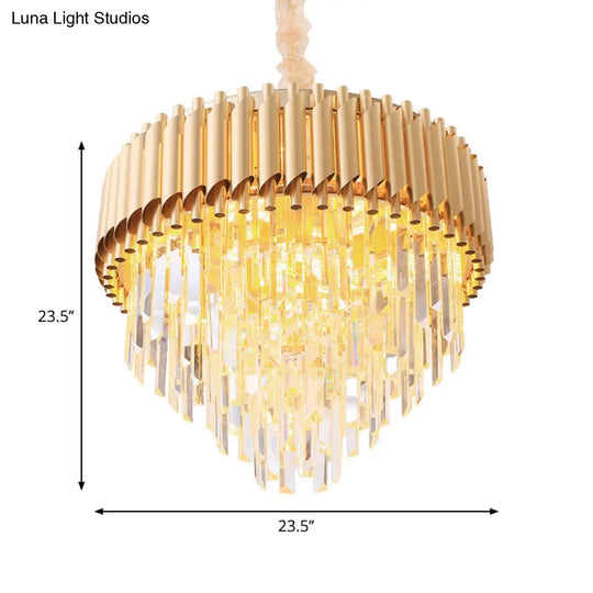 Modernist Crystal Tapered Chandelier - 9/12-Light Golden Bedroom Pendant