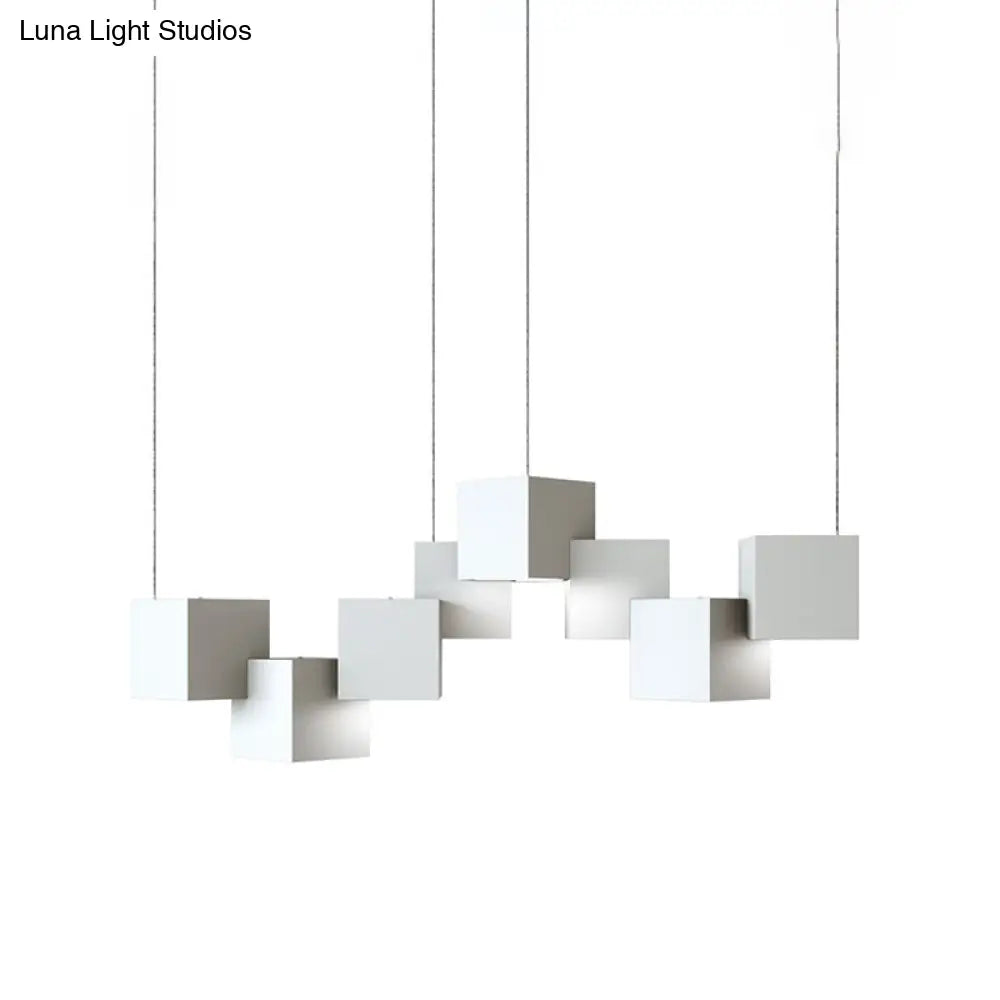 Modernist Cube Ceiling Light - Black/White Spliced 8 Lights Metal Led Pendant Lamp In White/Warm