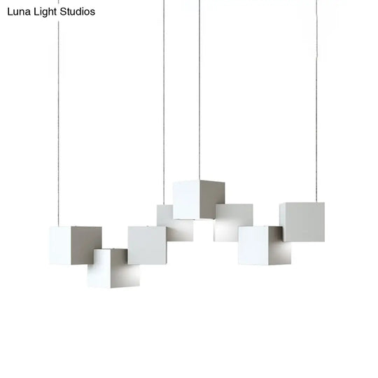 Modernist Cube Ceiling Light - Black/White Spliced 8 Lights Metal Led Pendant Lamp In White/Warm