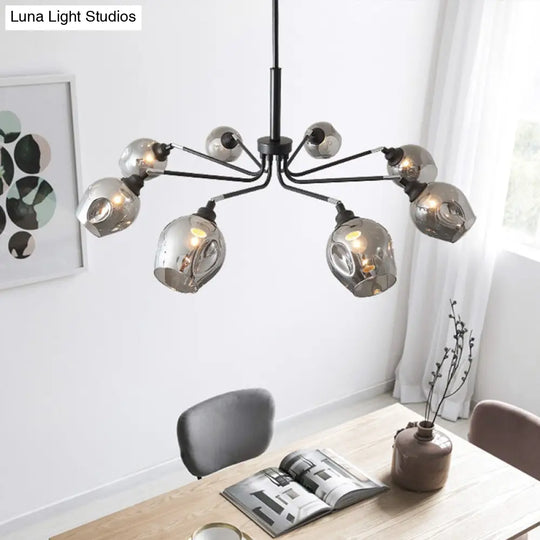 Modernist Cup Shape Chandelier - Smoke Grey Glass With 8 Lights Black Pendant Lamp For Living Room