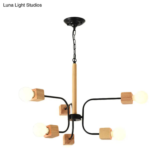 Modernist Curved Arm Pendant Chandelier: White/Black Multi-Light Wood Hanging Lamp With Chain
