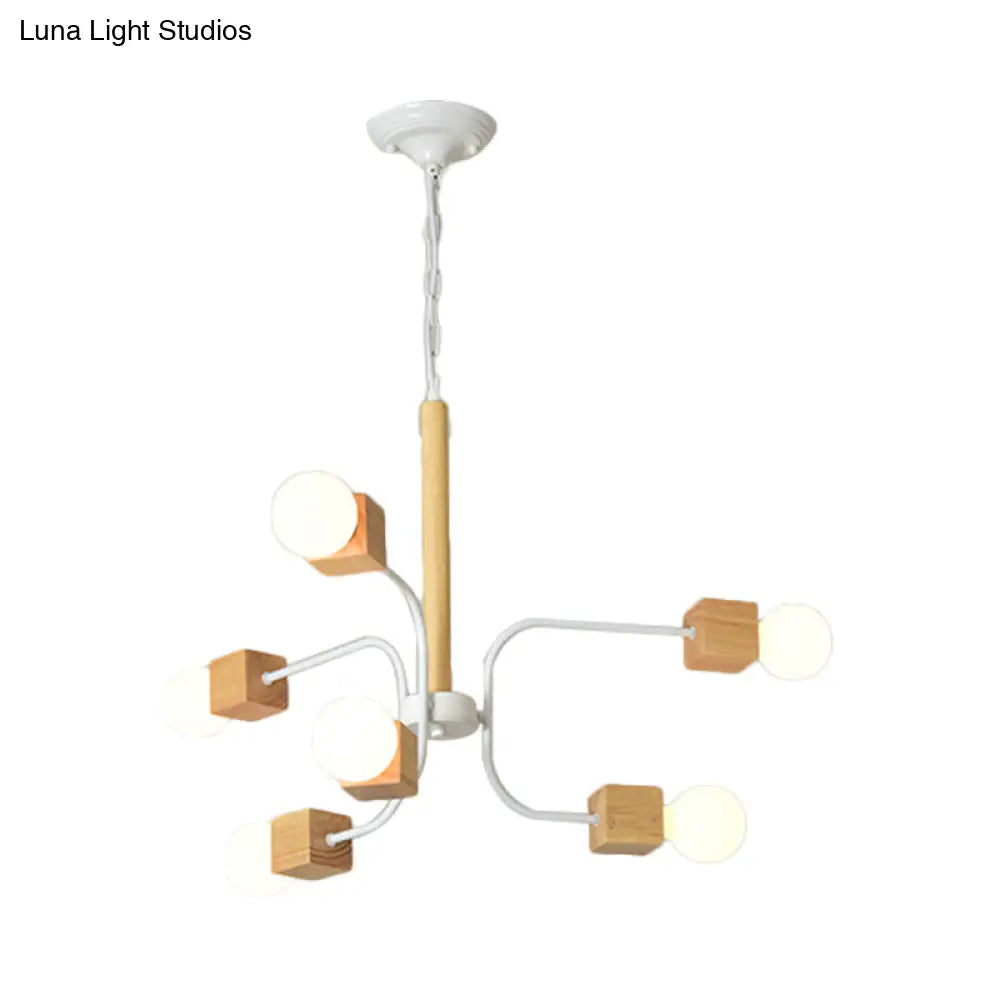 Modern Curved Arm Pendant Chandelier With Multi Lights And Wood Detailing