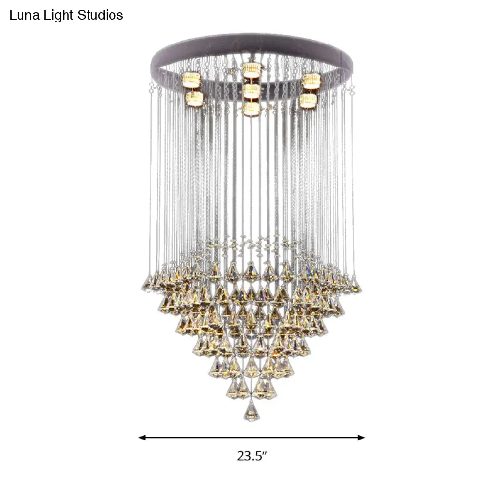 Modernist Cut Crystal Diamond Flush Light Fixture With 7 Nickel Ceiling - Mounted Heads