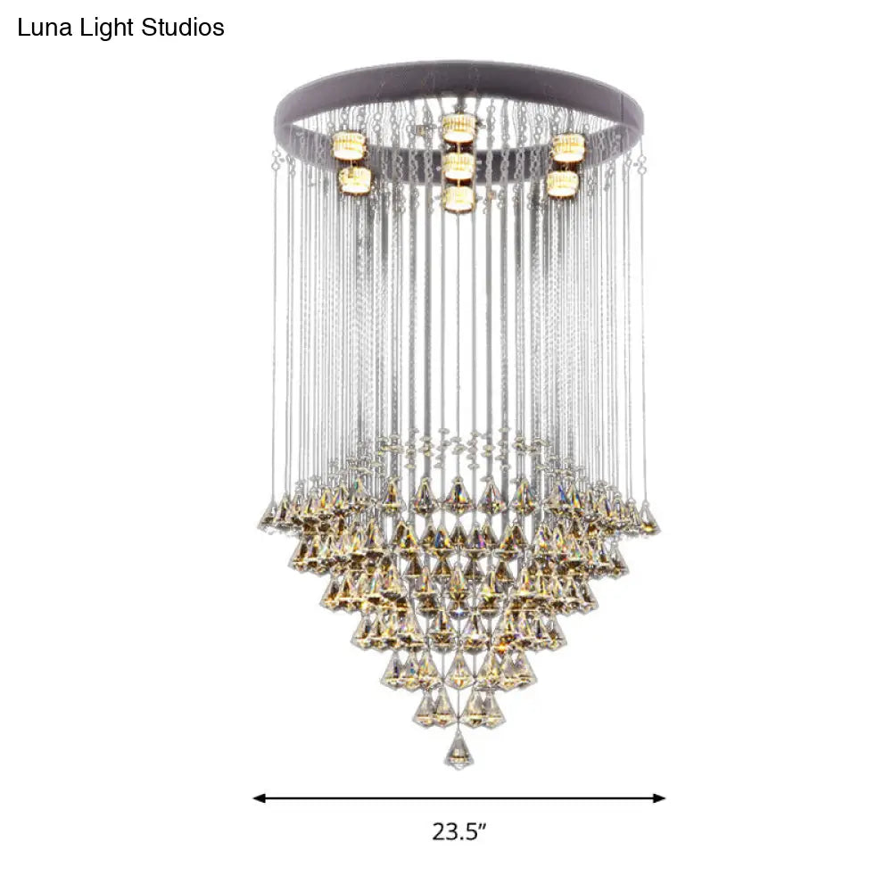 Modernist Cut Crystal Diamond Flush Light Fixture With 7 Nickel Ceiling-Mounted Heads