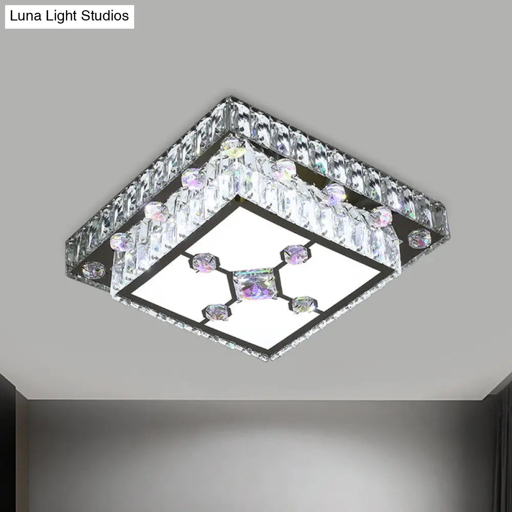 Modernist Cut Crystal Led Nickel Ceiling Lamp With Square Flush Mount For Porch / A