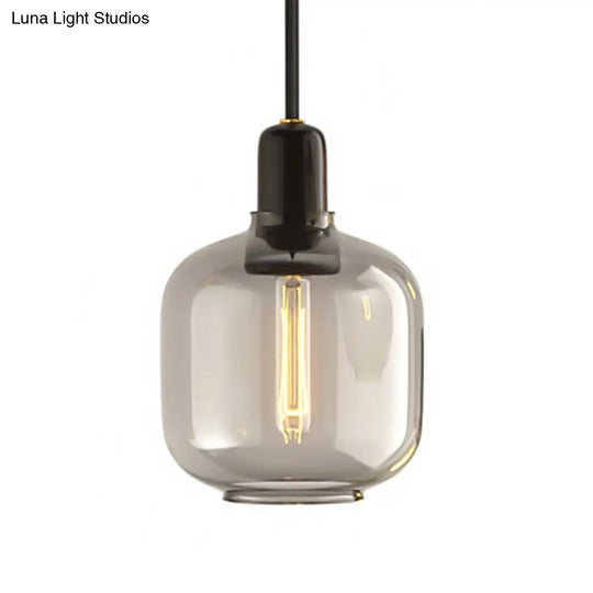 Modernist Amber/Smoky Glass Cylinder Pendant Ceiling Lamp - 1 Light Living Room Hanging 4/5.5 Wide