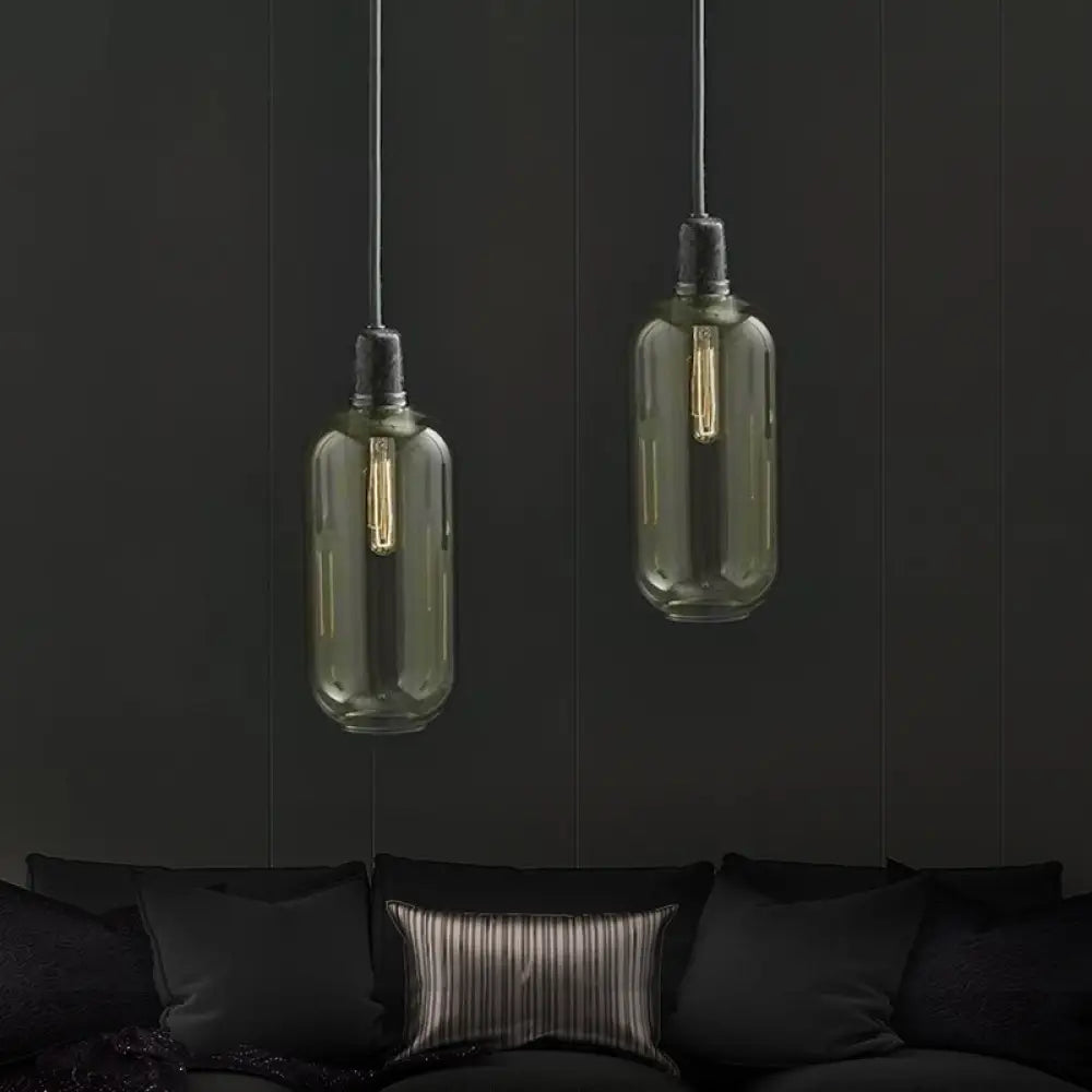 Modernist Cylinder Pendant Lamp - Amber/Smoky Glass 1 Light 4’/5.5’ Wide Ideal For Living Room