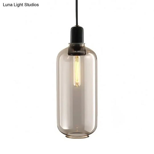 Modernist Cylinder Pendant Lamp - Amber/Smoky Glass 1 Light 4’/5.5’ Wide Ideal For Living Room