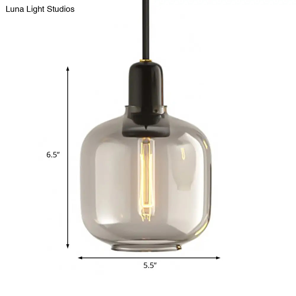 Modernist Cylinder Pendant Lamp - Amber/Smoky Glass 1 Light 4’/5.5’ Wide Ideal For Living Room