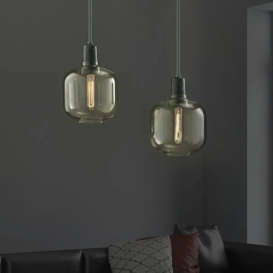 Modernist Cylinder Pendant Lamp - Amber/Smoky Glass 1 Light 4’/5.5’ Wide Ideal For Living Room