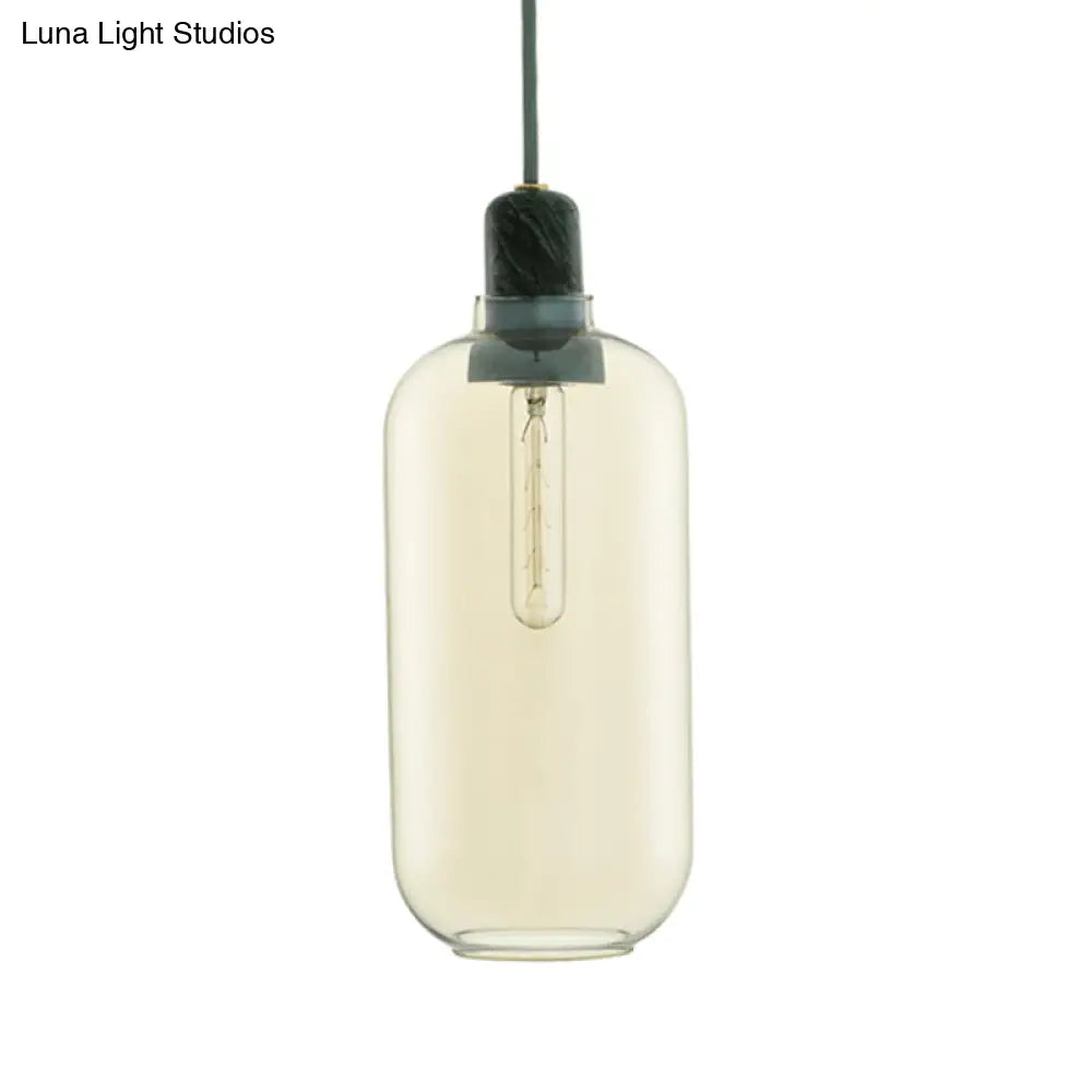 Modernist Cylinder Pendant Lamp - Amber/Smoky Glass 1 Light 4’/5.5’ Wide Ideal For Living Room