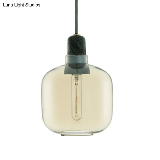 Modernist Cylinder Pendant Lamp - Amber/Smoky Glass 1 Light 4’/5.5’ Wide Ideal For Living Room