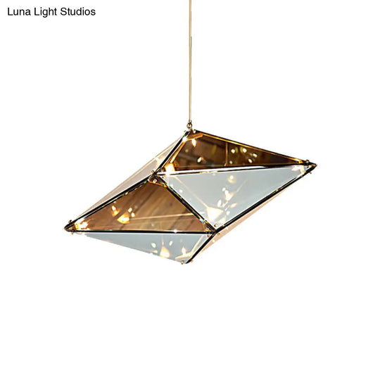 Modernist Diamond Pendant Lamp With Multi Lights - Amber/Smoke Glass Living Room Ceiling Light Led