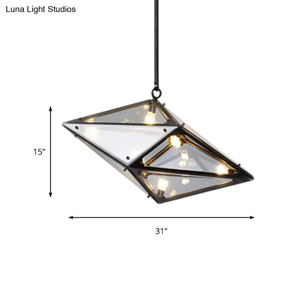 Modernist Diamond Pendant Lamp With Multi Lights - Amber/Smoke Glass Living Room Ceiling Light Led