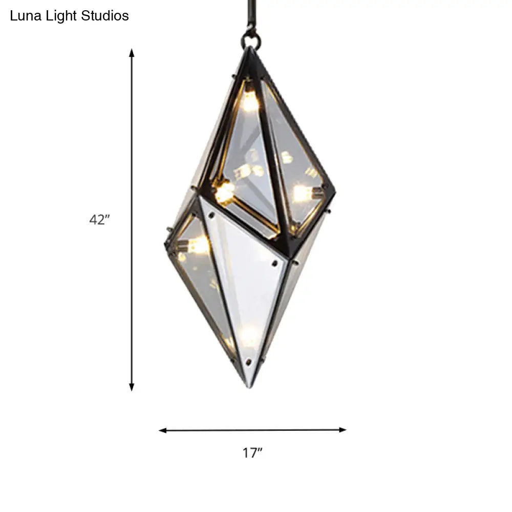 Modernist Diamond Pendant Lamp With Multi Lights - Amber/Smoke Glass Living Room Ceiling Light Led