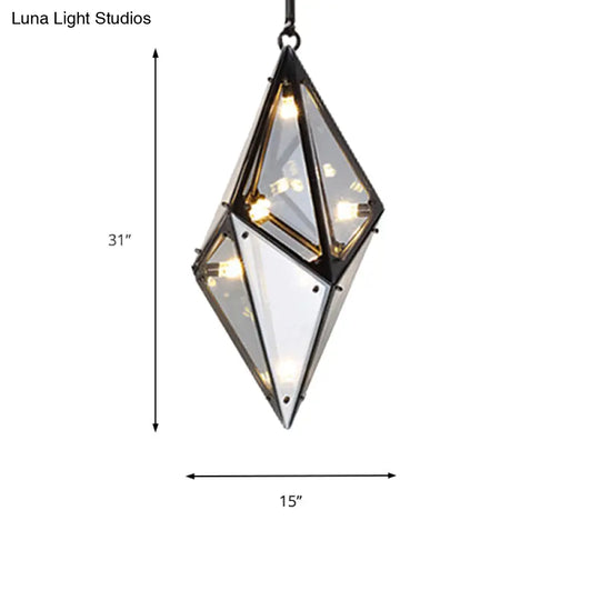 Modernist Diamond Pendant Lamp With Multi Lights - Amber/Smoke Glass Living Room Ceiling Light Led