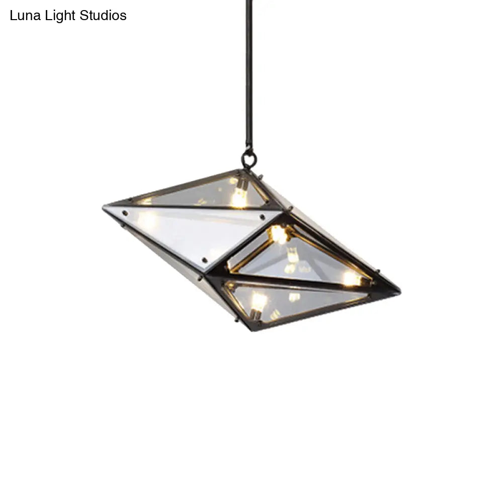 Modernist Diamond Pendant Lamp With Multi Lights - Amber/Smoke Glass Living Room Ceiling Light Led