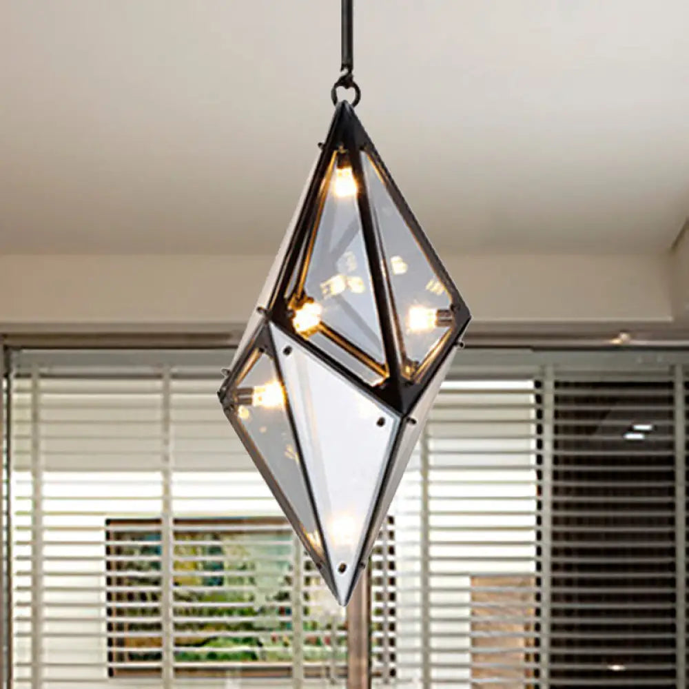 Florence - Modernist Amber/Smoke Glass Pendant Lamp | Horizontal/Vertical Diamond Smoke Gray / 23.5