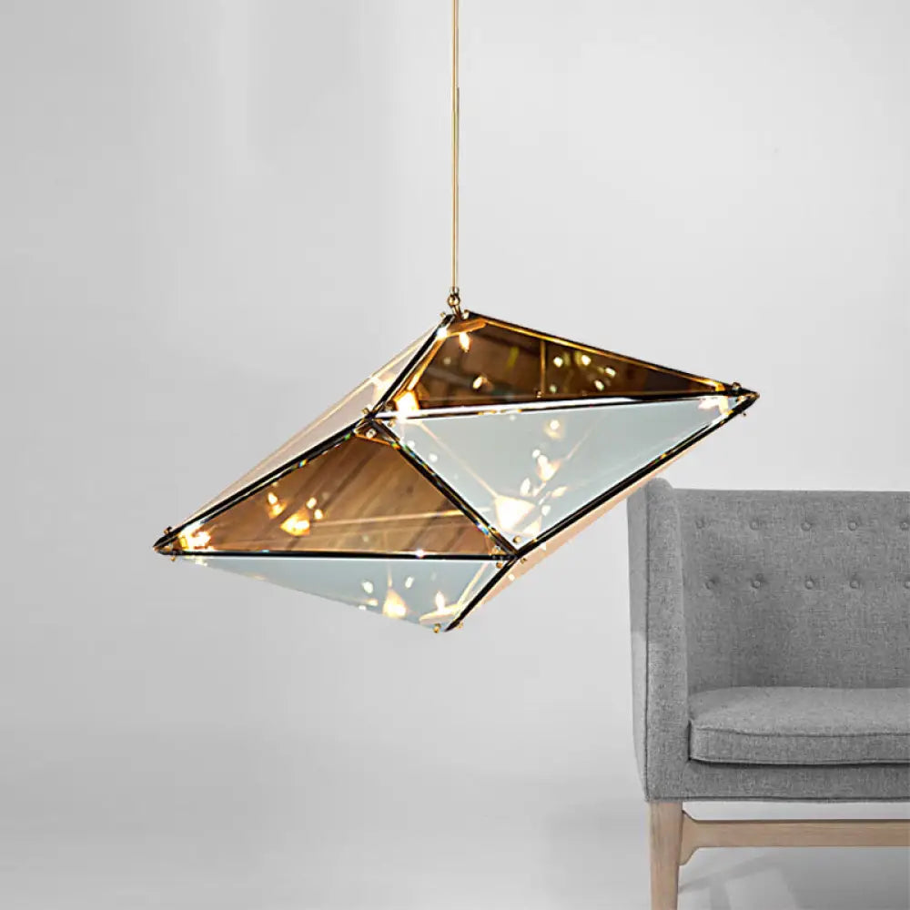 Modernist Diamond Pendant Lamp With Multi Lights - Amber/Smoke Glass Living Room Ceiling Light Led