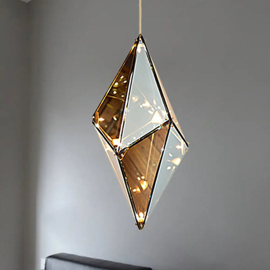 Modernist Diamond Pendant Lamp With Multi Lights - Amber/Smoke Glass Living Room Ceiling Light Led