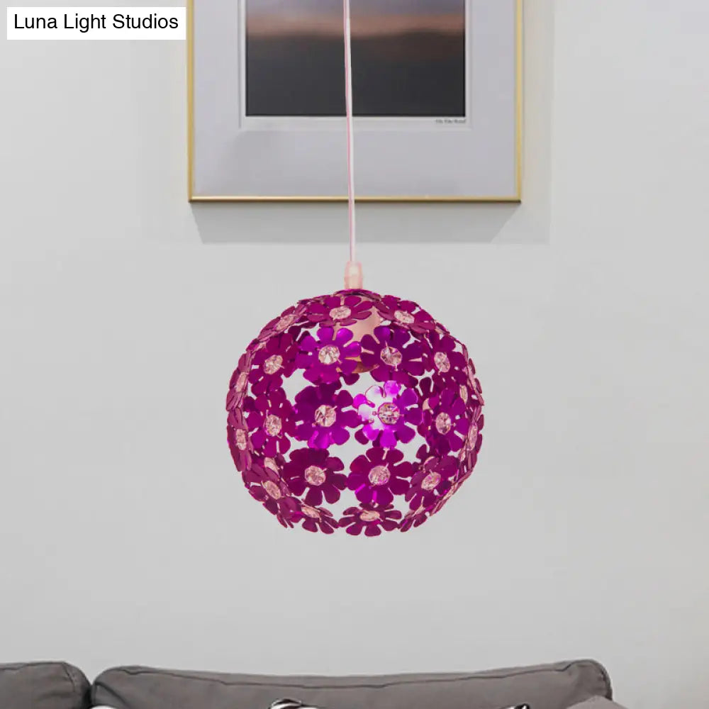 Modernist Domed Pendant Ceiling Lamp - Silver/Purple/Gold With Flower Aluminium Shade