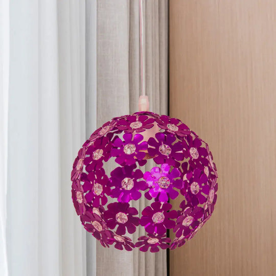 Modernist Domed Pendant Ceiling Lamp - Silver/Purple/Gold With Flower Aluminium Shade Purple