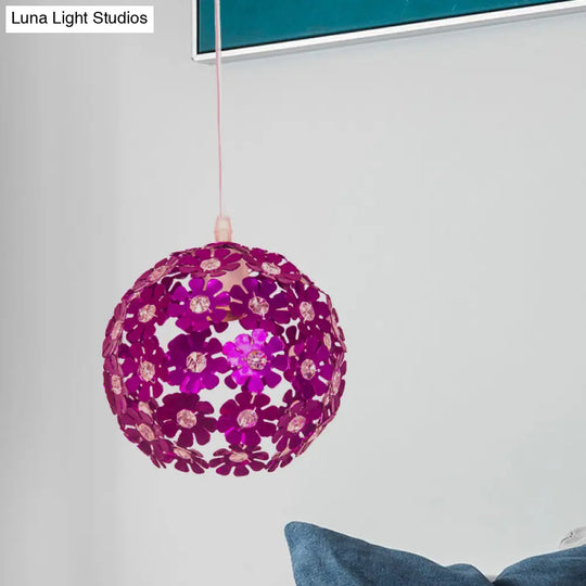 Modernist Domed Pendant Ceiling Lamp - Silver/Purple/Gold With Flower Aluminium Shade