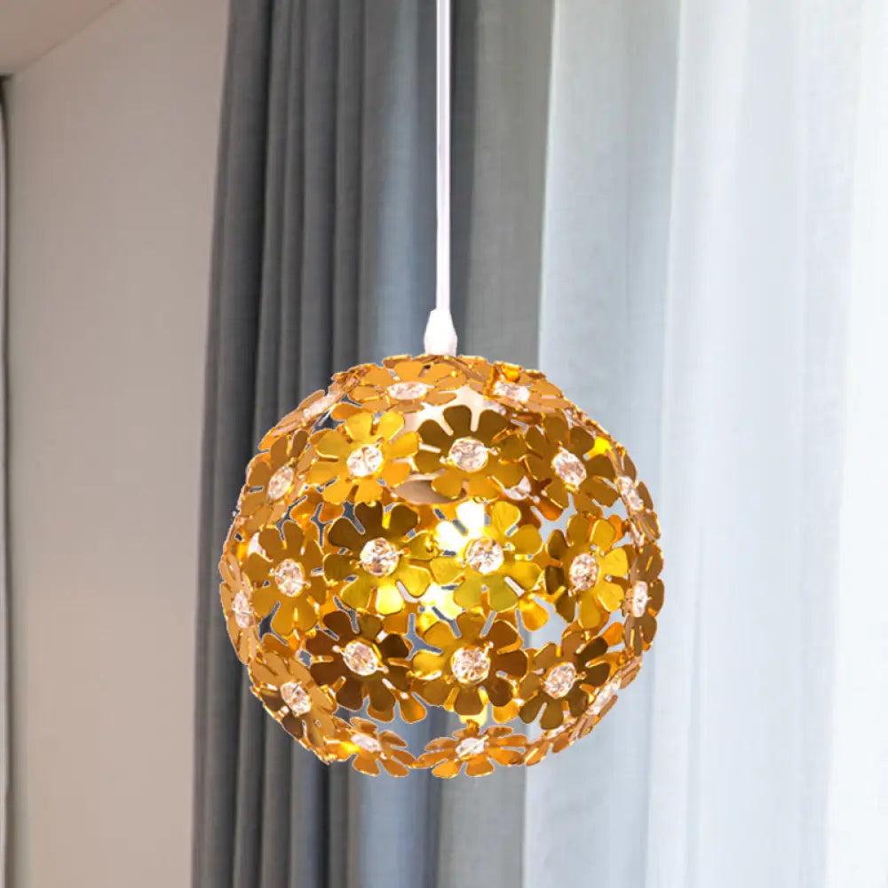 Modernist Domed Pendant Ceiling Lamp - Silver/Purple/Gold With Flower Aluminium Shade Gold