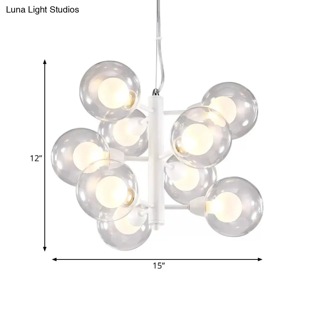 Modernist Double Bubble Chandelier - White | 9 Bulbs Translucent Glass Suspension Pendant