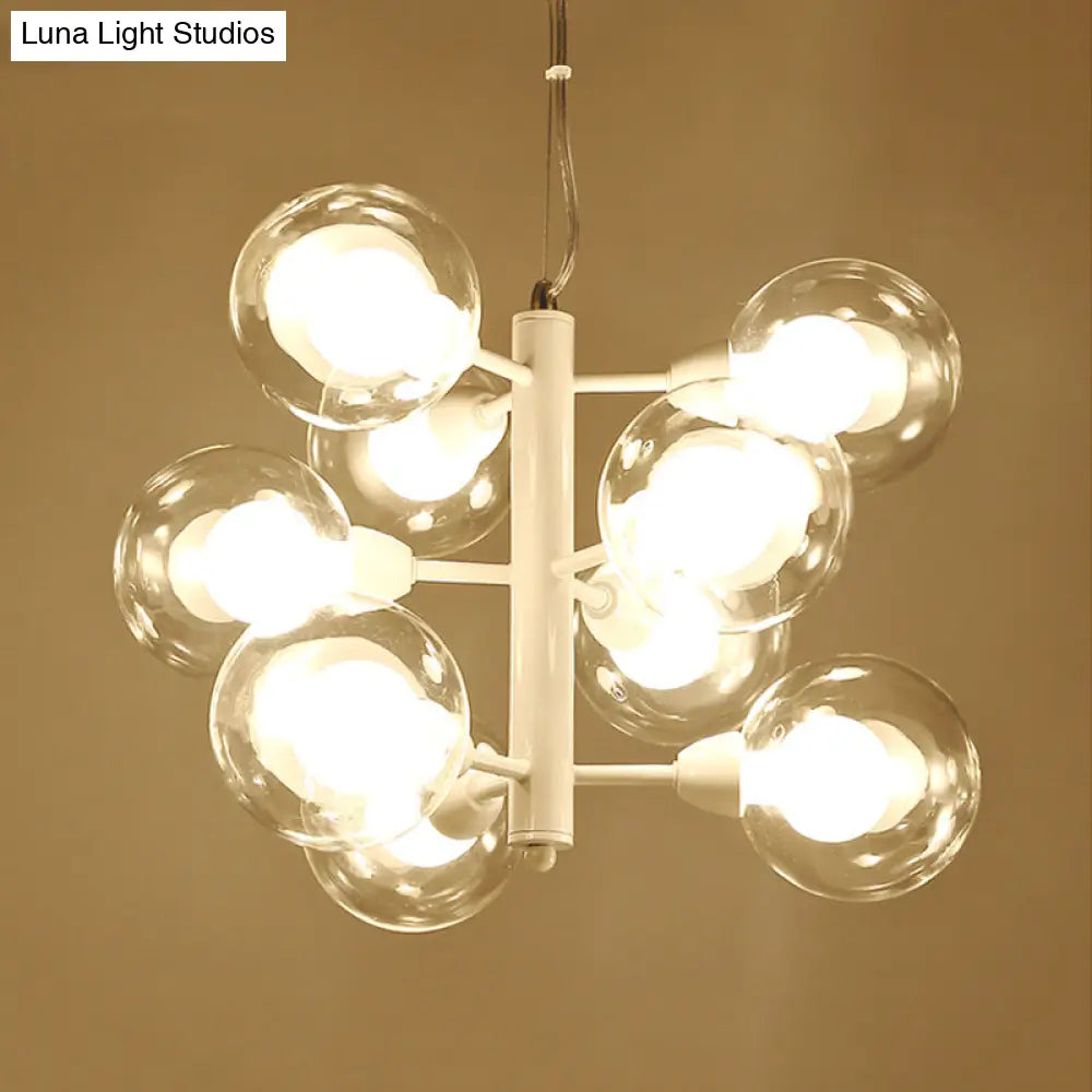 Modern Translucent Glass Double Bubble Chandelier With 9 Bulbs.