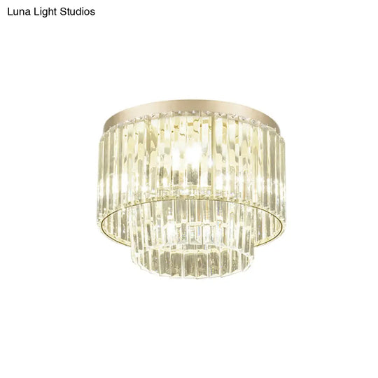 Modernist Drum Ceiling Lamp - Clear Crystal 12’/16’ Width Flush Mount Lighting For Living Room