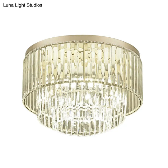 Modernist Drum Ceiling Lamp - Clear Crystal 12’/16’ Width Flush Mount Lighting For Living Room