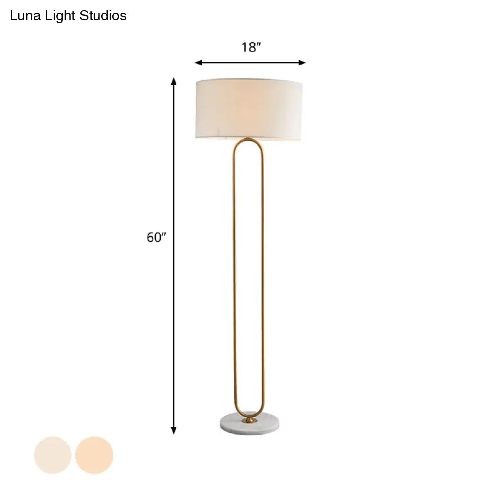 Modernist Drum Fabric Shade Floor Lamp With Single Light - Beige/Flaxen Reading For Living Room