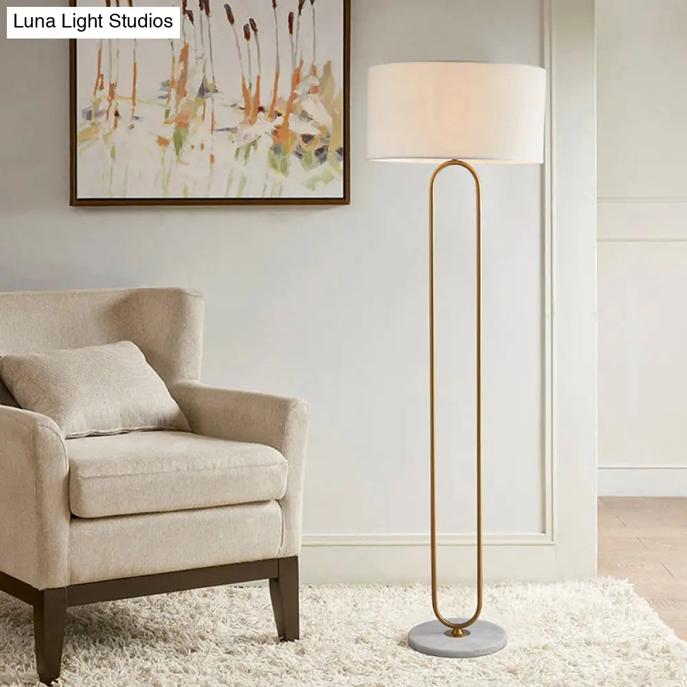 Modernist Drum Fabric Shade Floor Lamp With Single Light - Beige/Flaxen Reading For Living Room